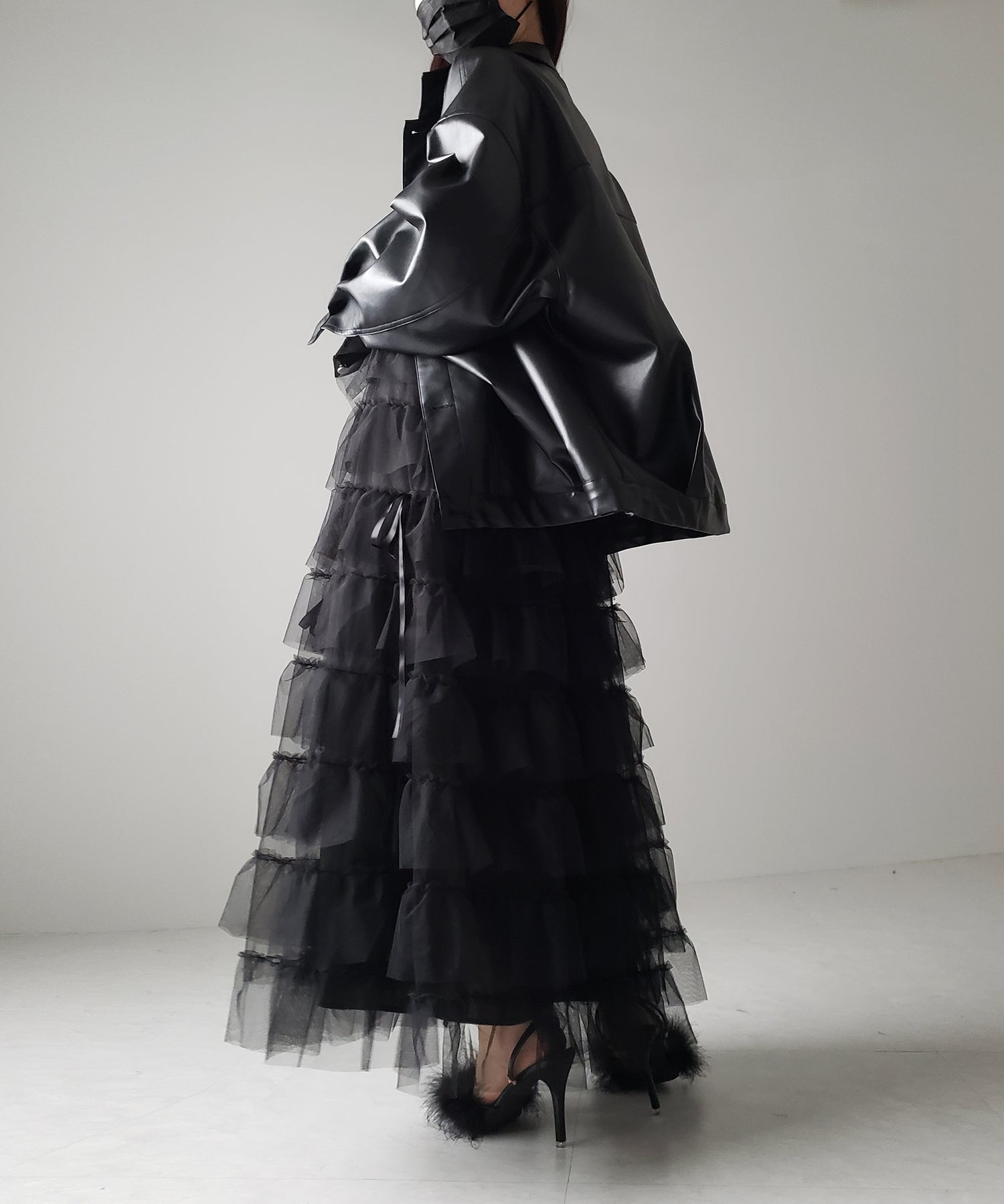 【 新色ピンク追加!/5color 】ストラップリボンバレエコアチュールスカート /strap ribbon ballet core tulle skirt