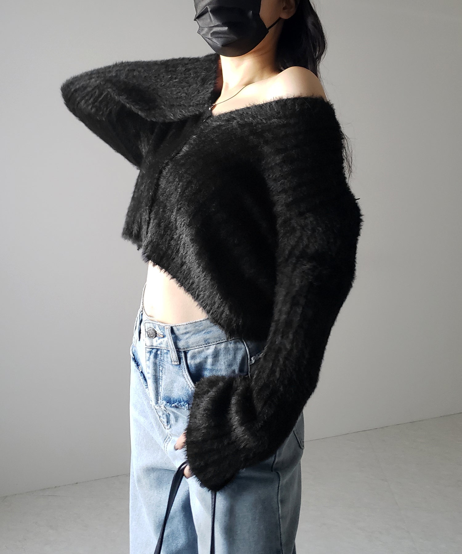 【 3color 】ショートシャギーリブニットカーディガン / short shaggy lib knit cardigan