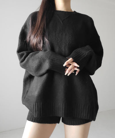 【 ニットセットアップ 】フラッフィーオーバーサイズニット + ニットショートパンツ SET / fluffy over size knit + knit short pants SET