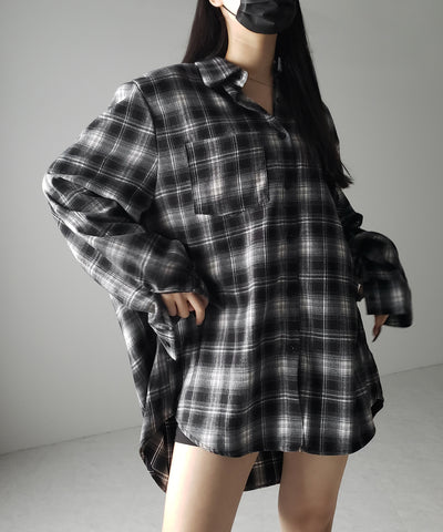 ビッグシルエットブラックチェックネルシャツ / big silhouette black check flannel shirt