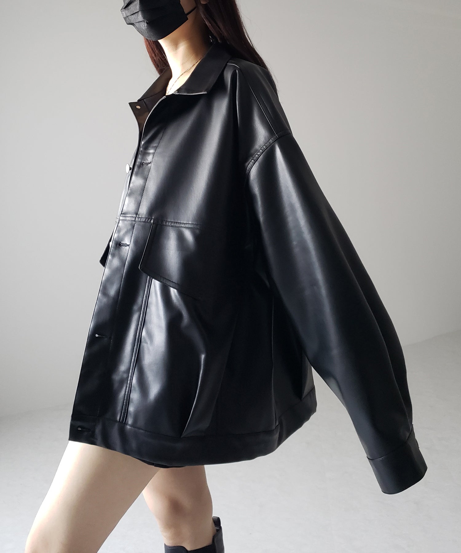 【 裾絞り可能2WAY 】ビッグシルエットボーイフレンドレザージャケット