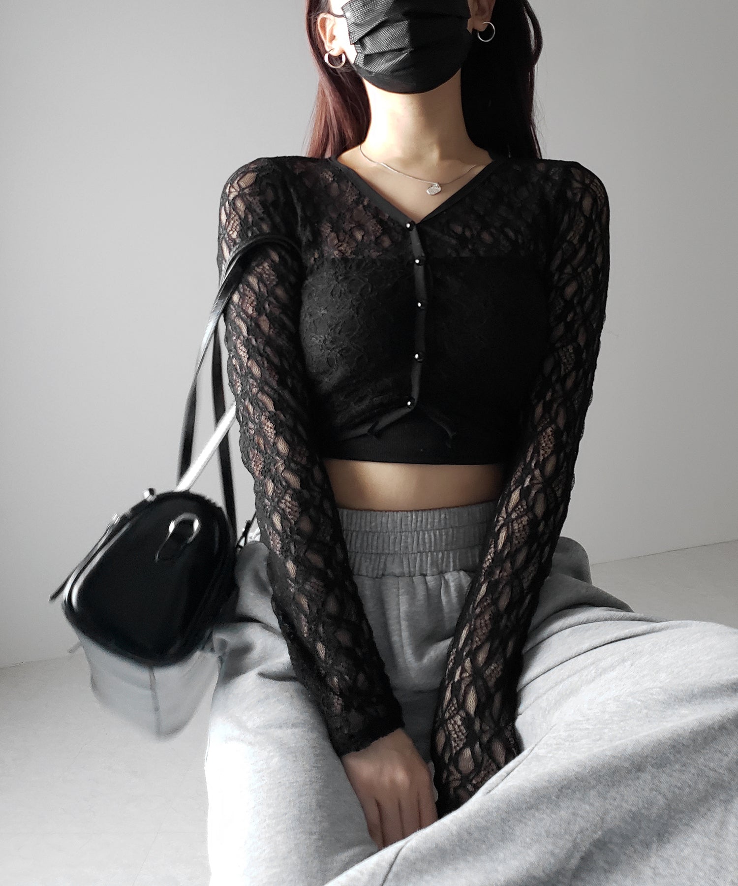 【 2color 】フロントボタンショートレースカーディガン / front button short lace cardigan