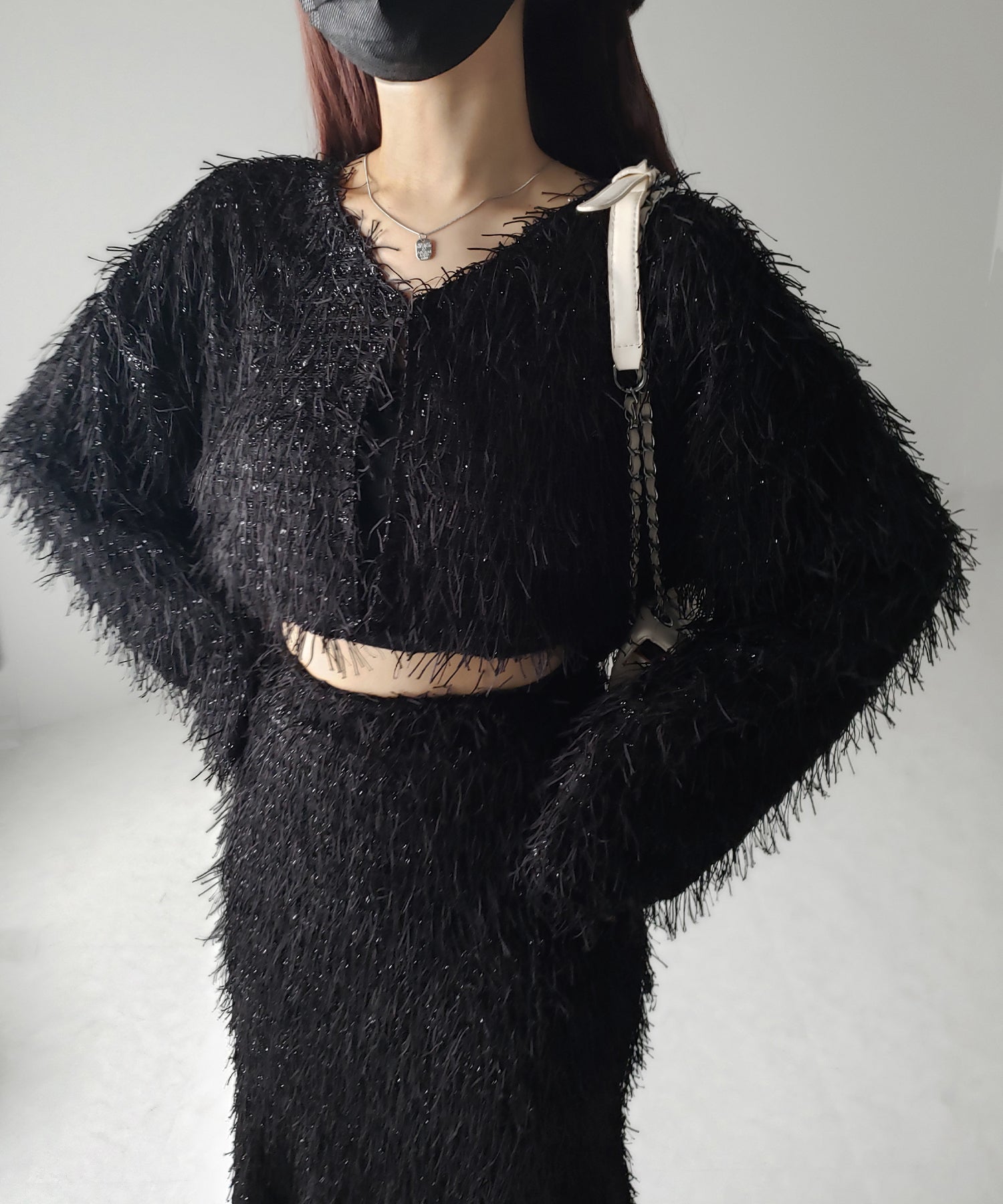 【 セットアップ可能 】シャギーフリンジショートカーディガン /shaggy fringe short cardigan