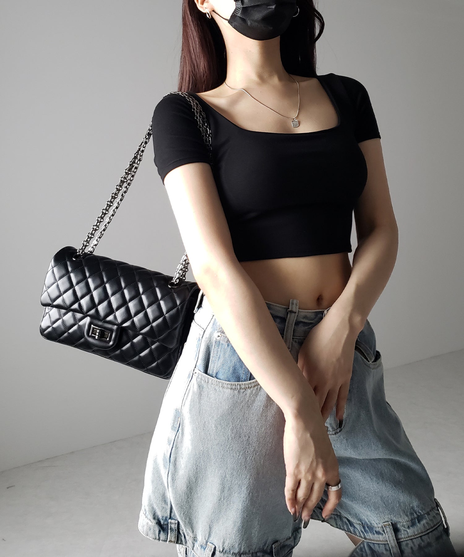 【 カップ付き 】スクエアネックショートちびTシャツ