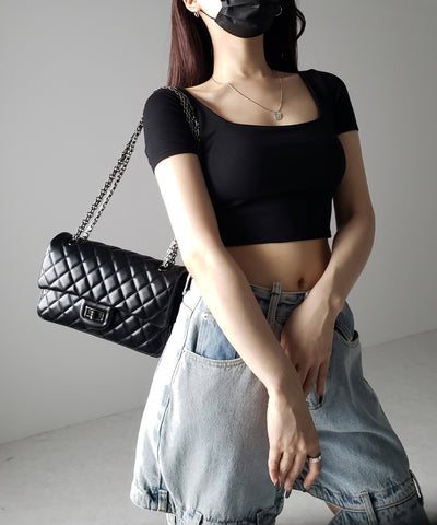 【 カップ付き 】スクエアネックショートちびTシャツ