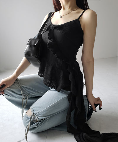 アシンメトリーダメージフリルキャミソール / asymmetry damage frill camisole