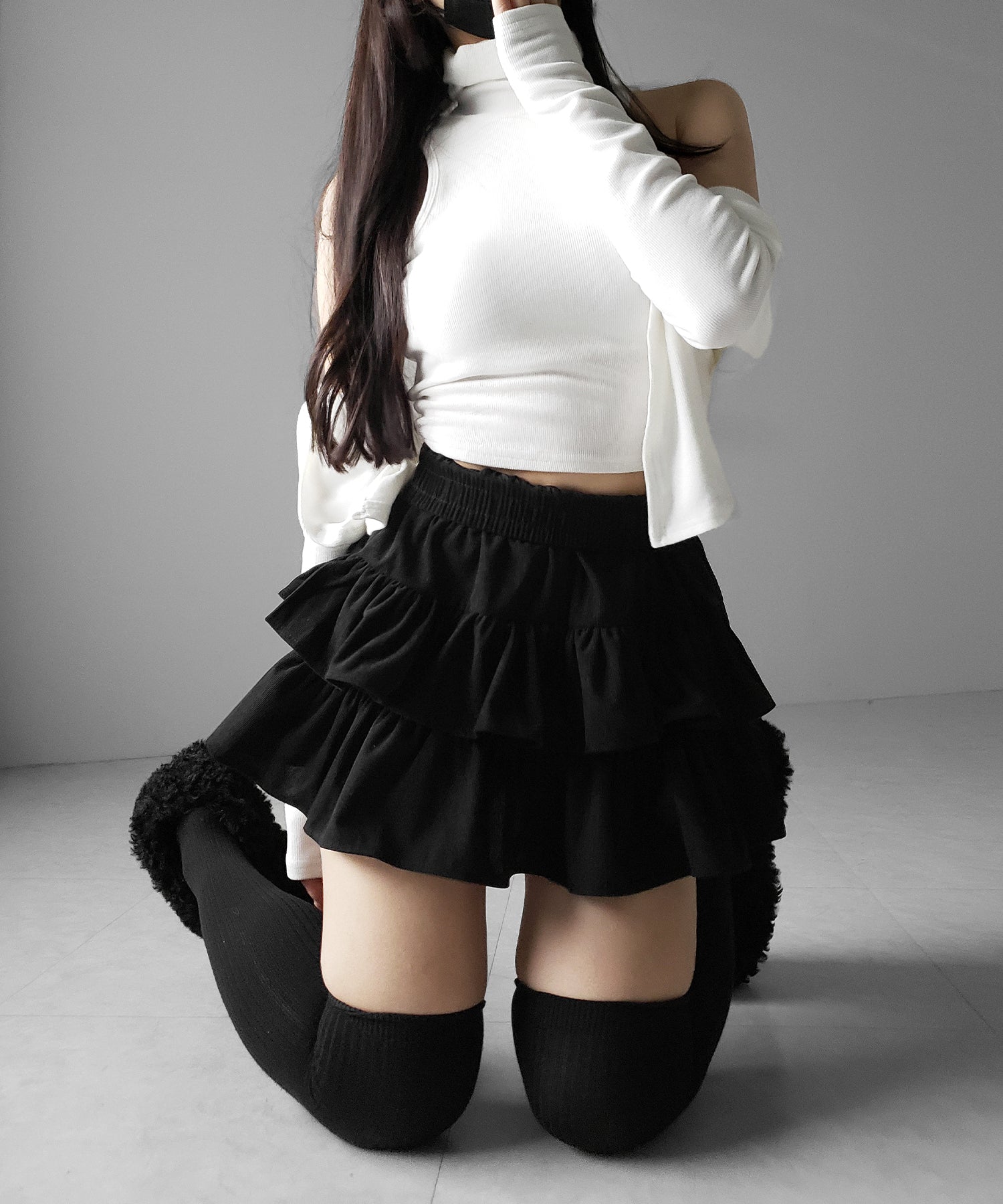 【 無地 or レオパードから選べる / インパン裏地付 】コーデュロイティアードフリルミニスカート / corduroy tiered frill mini skirt