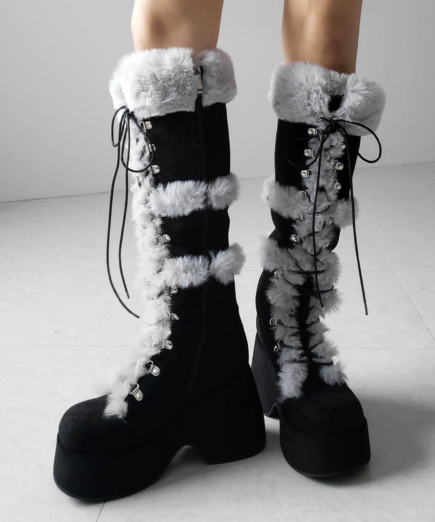 厚底レースアップムートンロングブーツ / platform laceup mouton long boots
