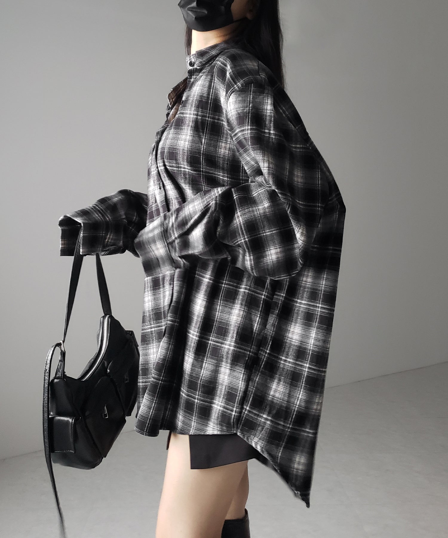 ビッグシルエットブラックチェックネルシャツ / big silhouette black check flannel shirt