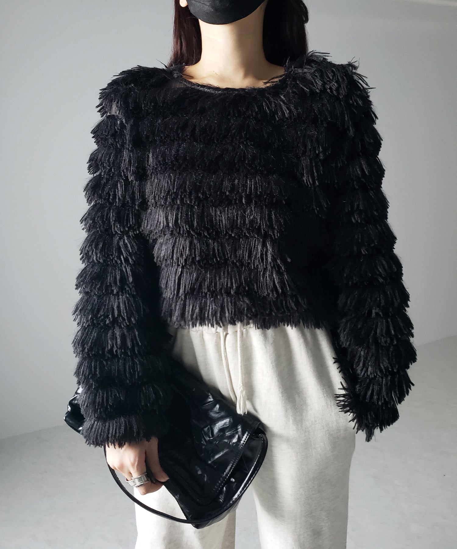 【 4color 】シャギーファーフリンジオーバートップス /shaggy fur fringe over tops
