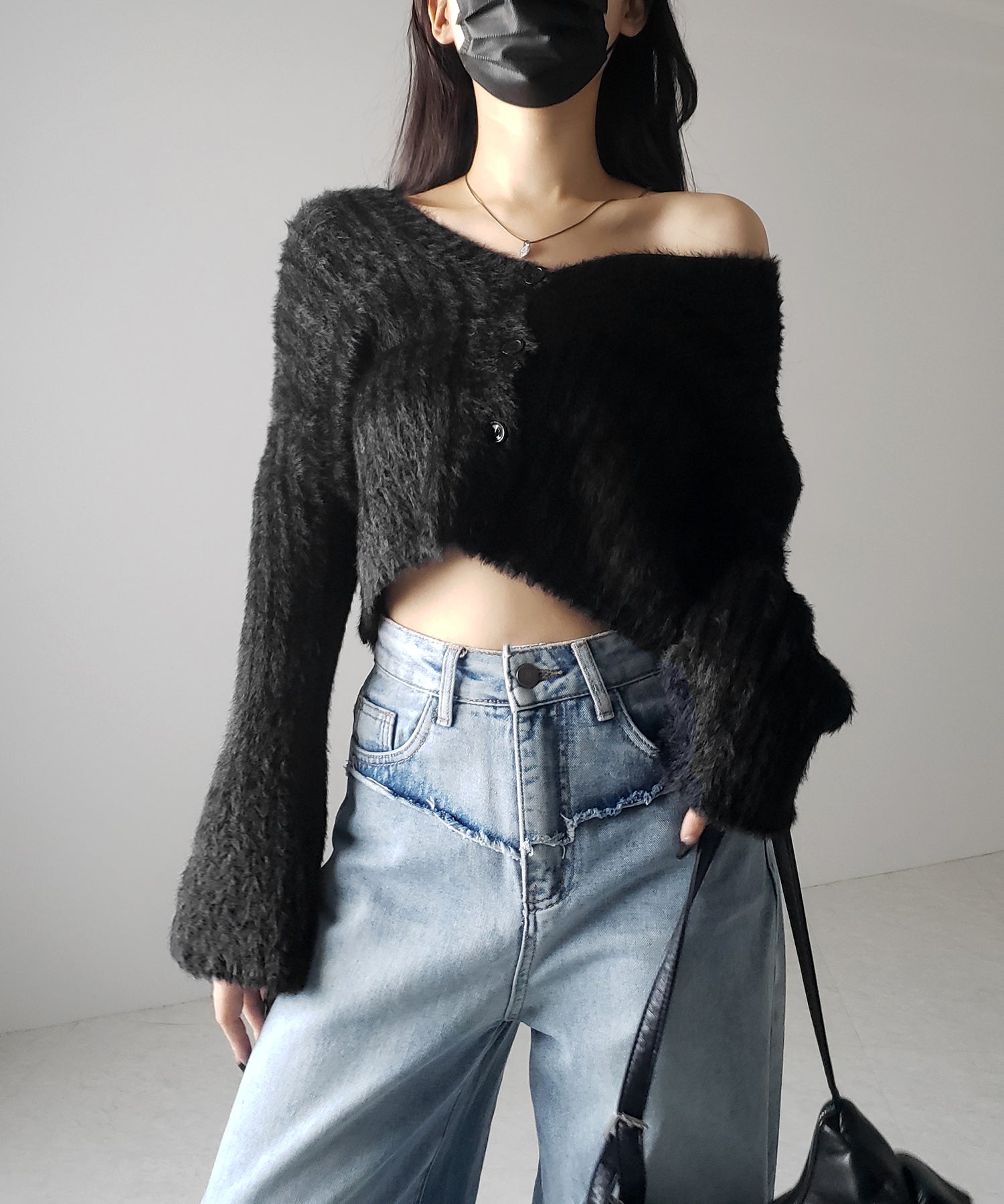 【 3color 】ショートシャギーリブニットカーディガン / short shaggy lib knit cardigan