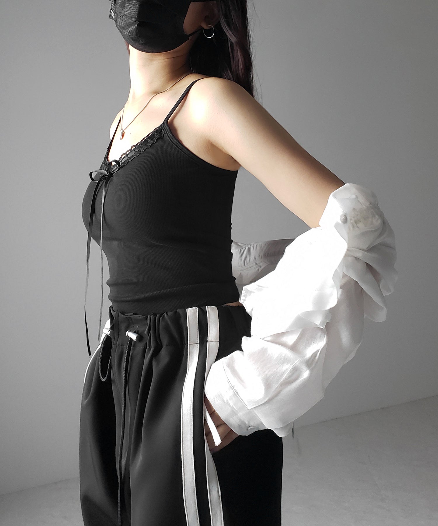 【 カップ付き 】サテンリボンレースリブキャミソール / satin ribbon lace lib camisole