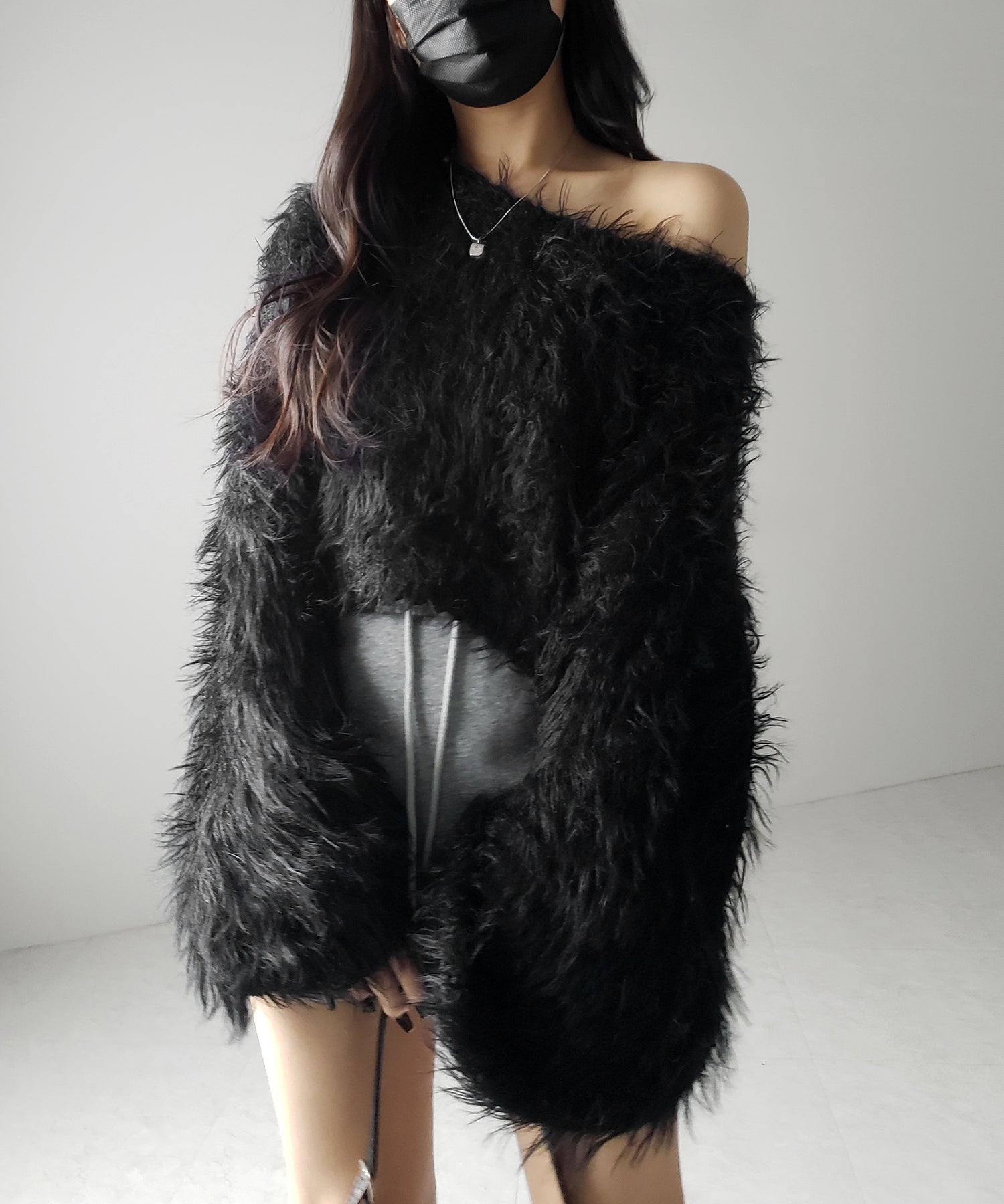 【 選べる6色展開 】フラッフィーシャギールーズショートニット / fluffy shaggy loose short knit