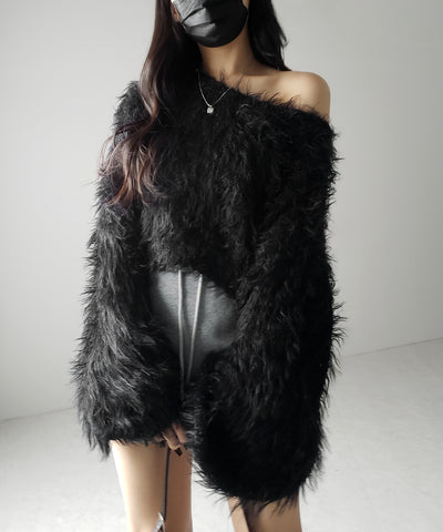 【 選べる6色展開 】フラッフィーシャギールーズショートニット / fluffy shaggy loose short knit