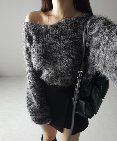 フラッフィーメランジルーズシャギーニット【韓国製】