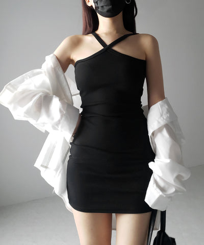 【 カップ付き 】クロスストラップミニキャミワンピース / cross strap mini cami onepiece