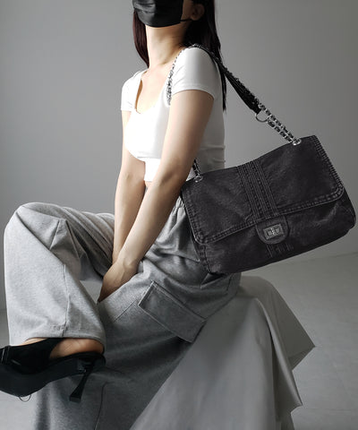 センターラインウォッシュデニムショルダーバッグ / centerline washed denim shoulder bag