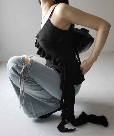 アシンメトリーダメージフリルキャミソール / asymmetry damage frill camisole