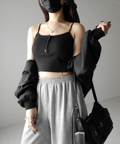 【 カップ付き 】フロントボタンヘンリーネックショートリブキャミソール / front button henry neck short rib camisole
