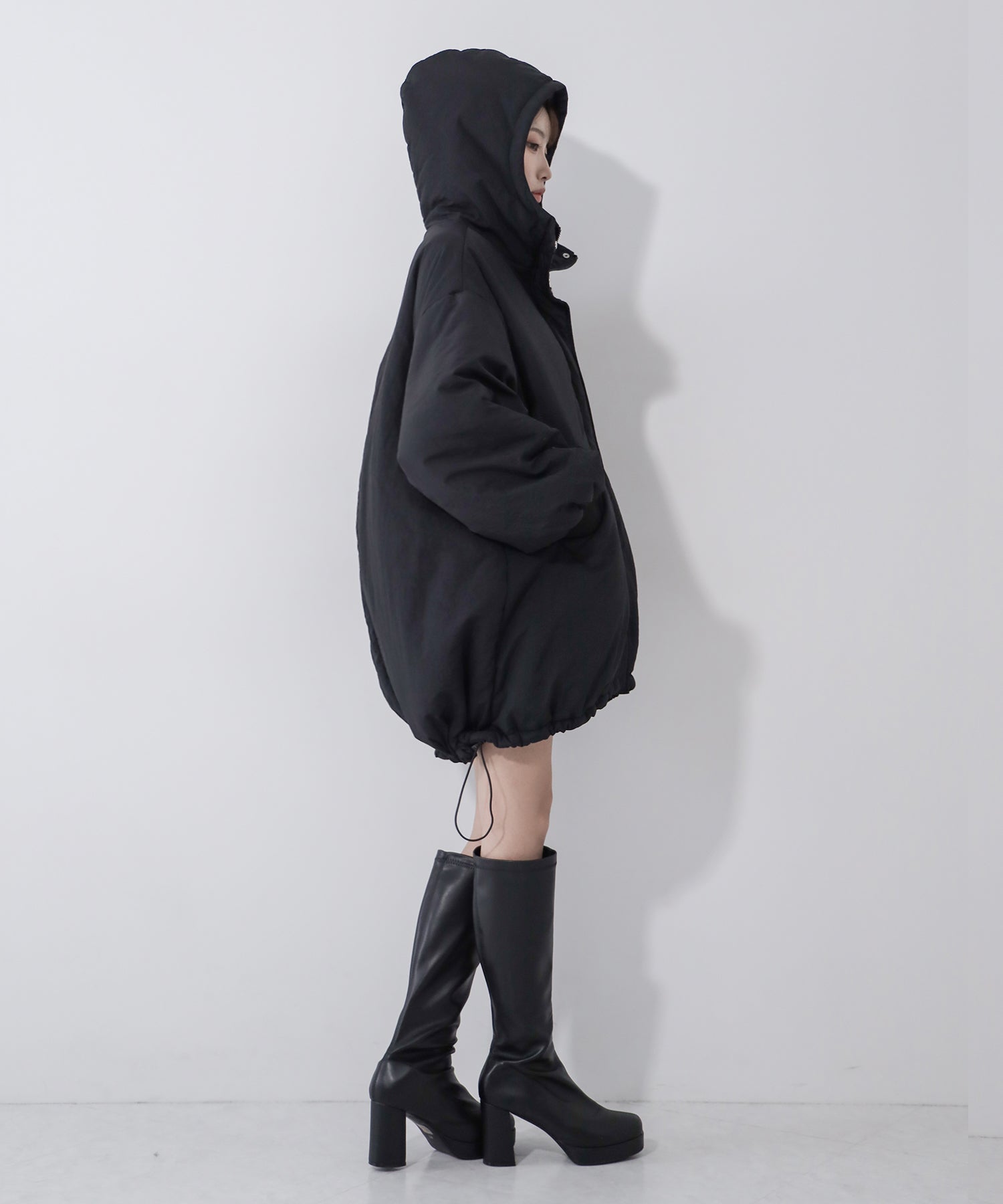 【 裾絞り可能2WAY 】フード付きパファーエコダウンモンスターコート / 2WAY Hooded puffer eco down monster coat