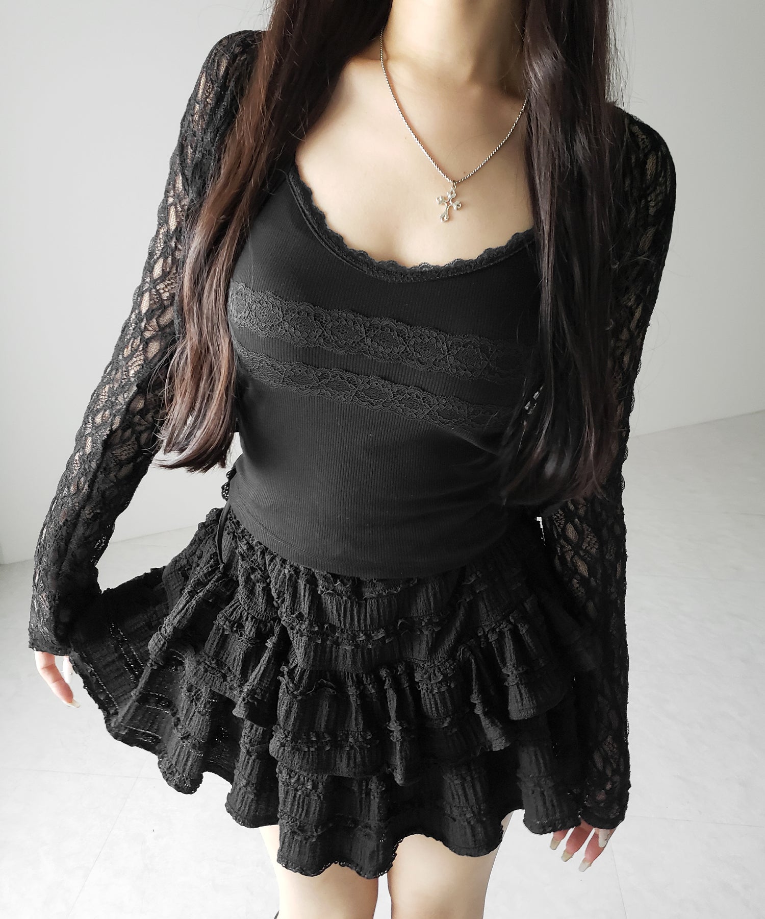 【 3color 】ダブルレース切替リブキャミソール / double lace switching ribbed camisole
