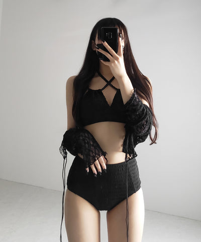 【 レディース水着/2点セット 】2WAY フロントリボンクロスネックセパレートビキニ / 2WAY front ribbon cross neck separate bikini