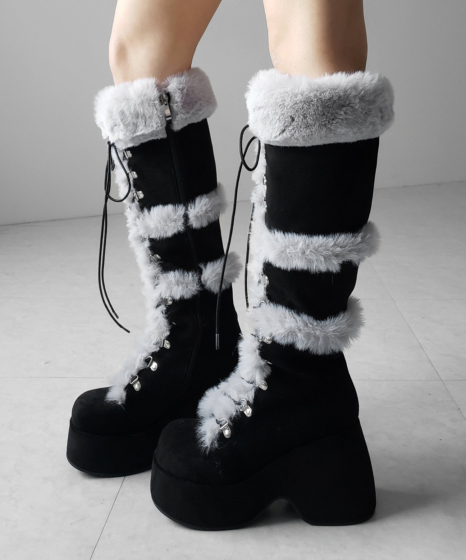 厚底レースアップムートンロングブーツ / platform laceup mouton long boots