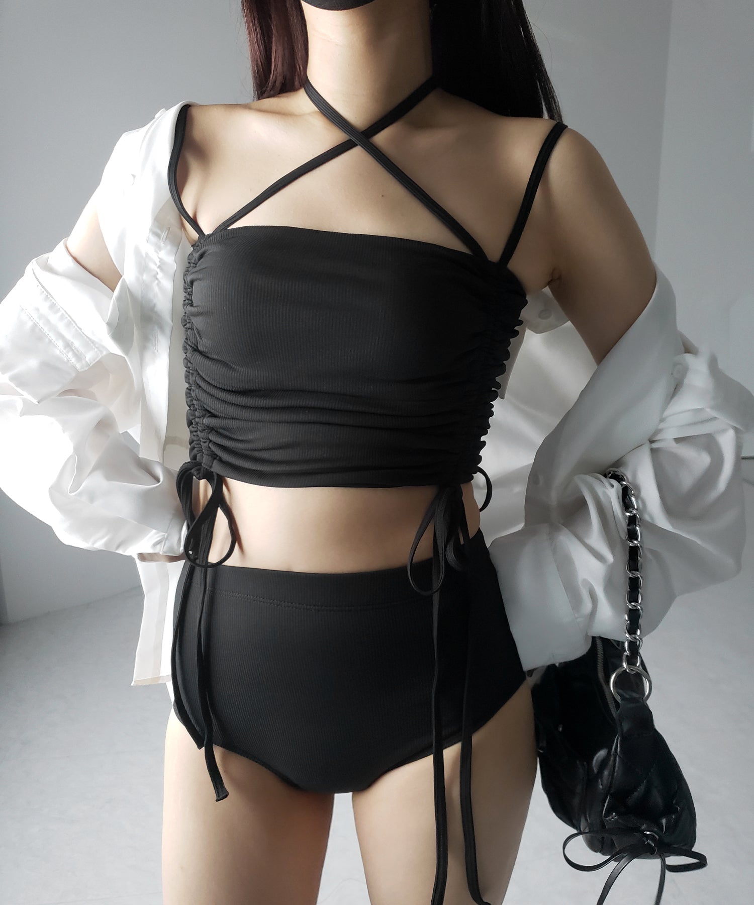 【 レディース水着/2点セット 】2WAY クロスストラップシャーリングリボンセパレートビキニ / cross strap shirring ribbon separate bikini
