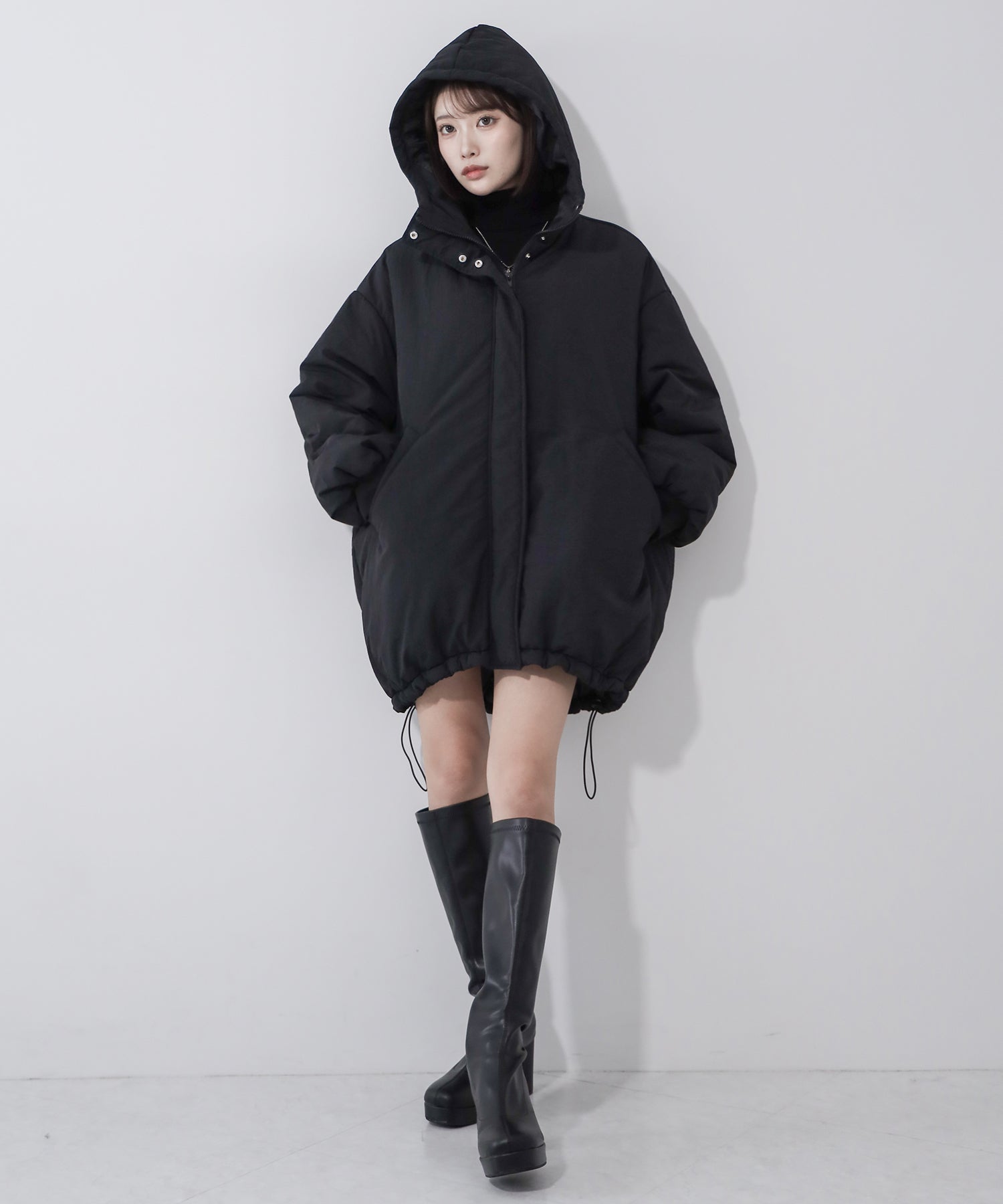【 裾絞り可能2WAY 】フード付きパファーエコダウンモンスターコート / 2WAY Hooded puffer eco down monster coat
