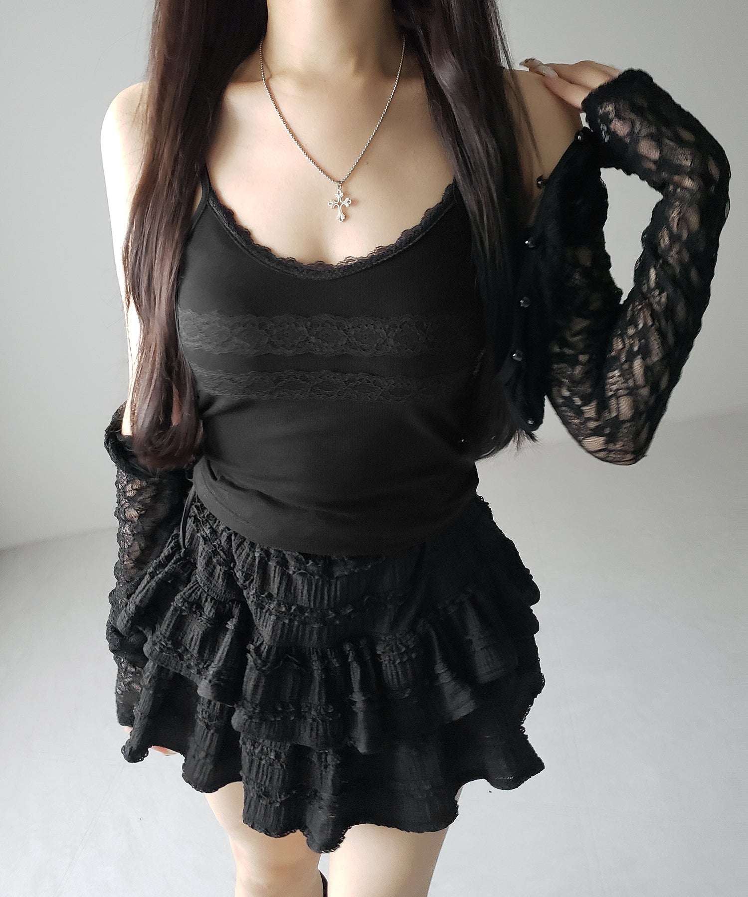 【 3color 】ダブルレース切替リブキャミソール / double lace switching ribbed camisole