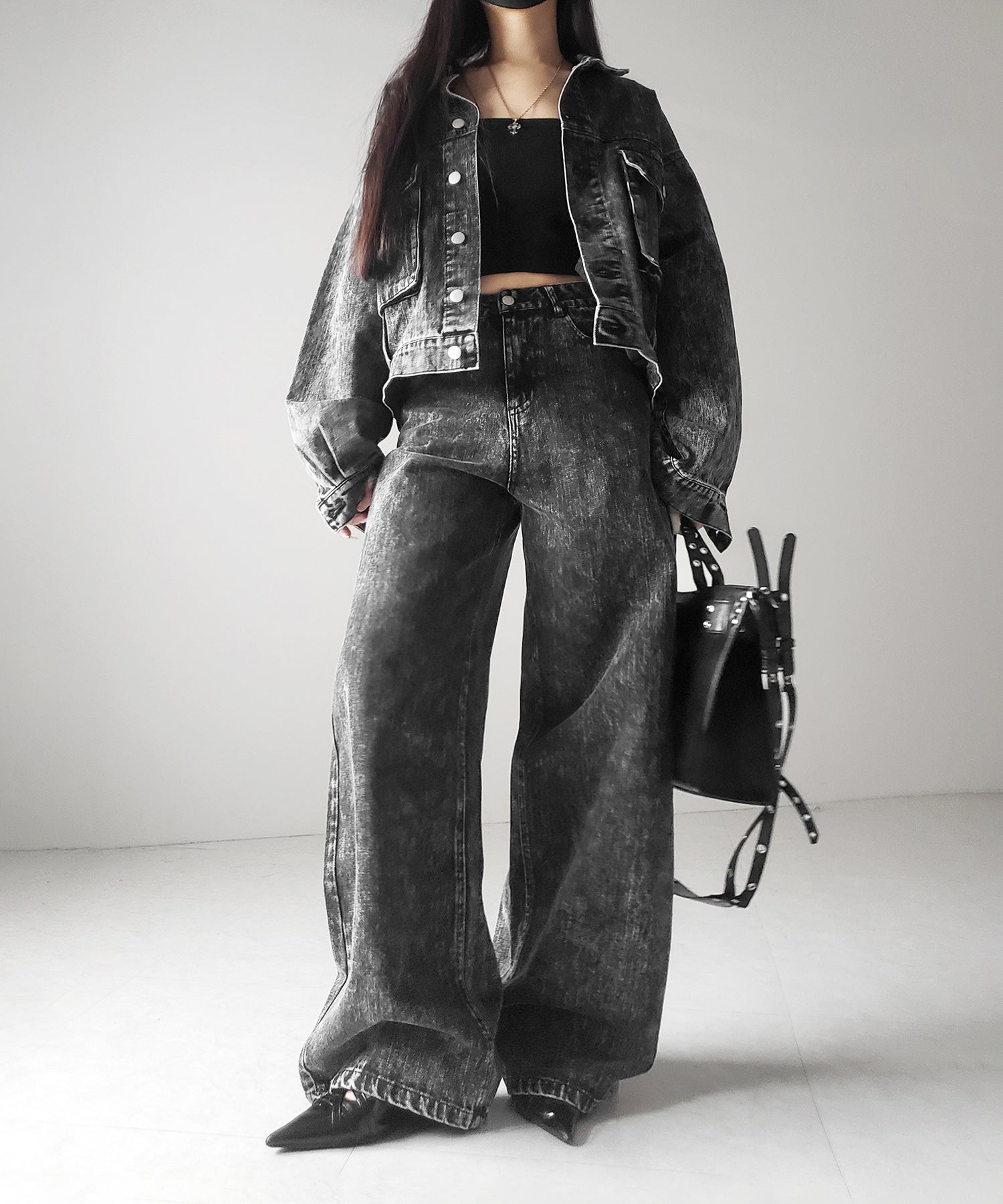 【 セットアップ着用可能 】ヴィンテージケミカルブリーチストレートワイドデニム / vintage chemical bleach straight wide denim