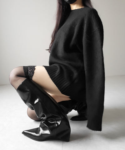 【 ニットセットアップ 】フラッフィーオーバーサイズニット + ニットショートパンツ SET / fluffy over size knit + knit short pants SET