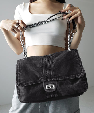 センターラインウォッシュデニムショルダーバッグ / centerline washed denim shoulder bag