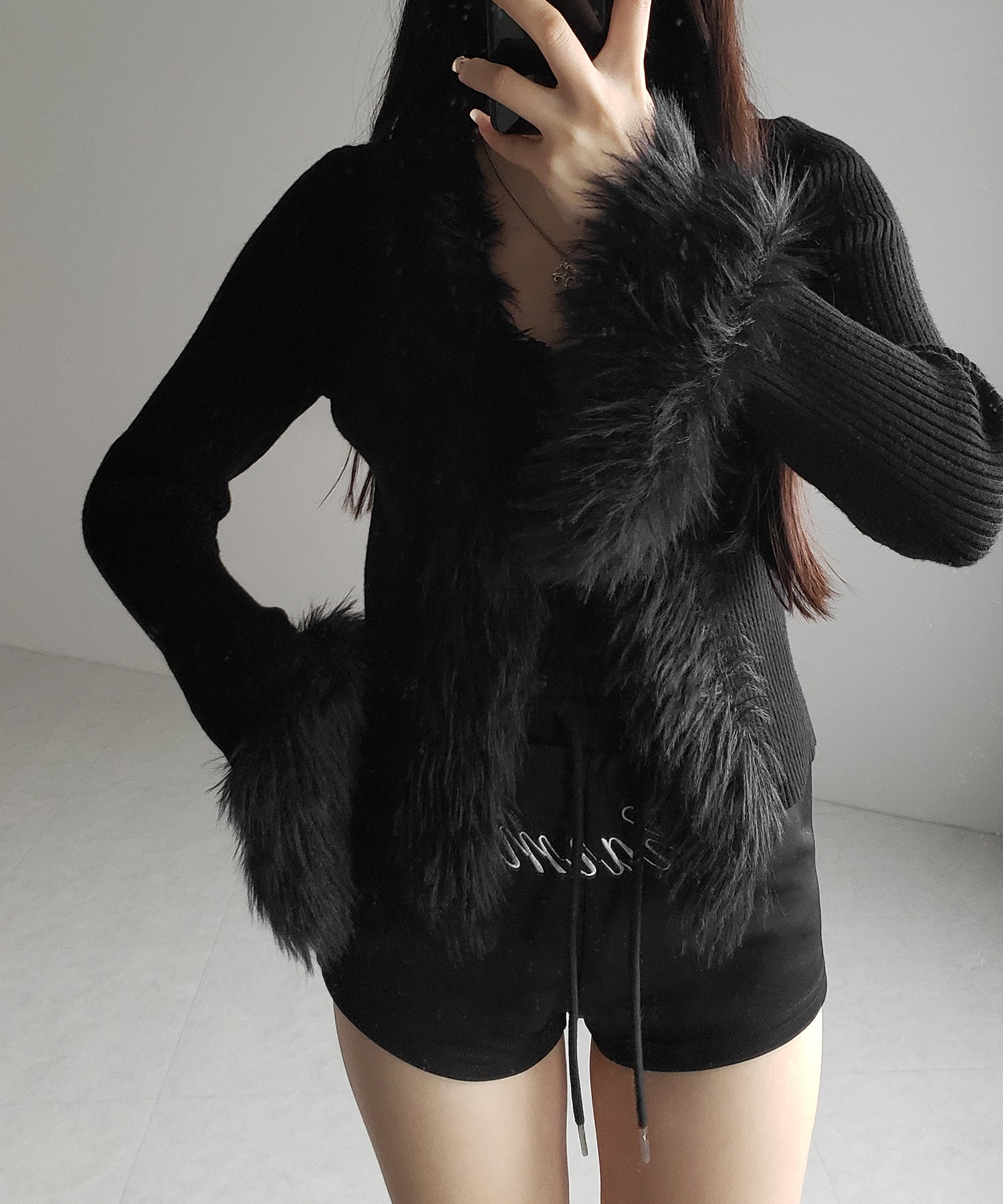 シャギーファードッキングリブニットカーディガン / shaggy fur docking rib knit cardigan