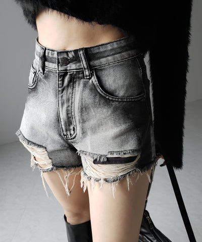 クラッシュダメージブリーチデニムショートパンツ / crush damaged bleach denim short pants