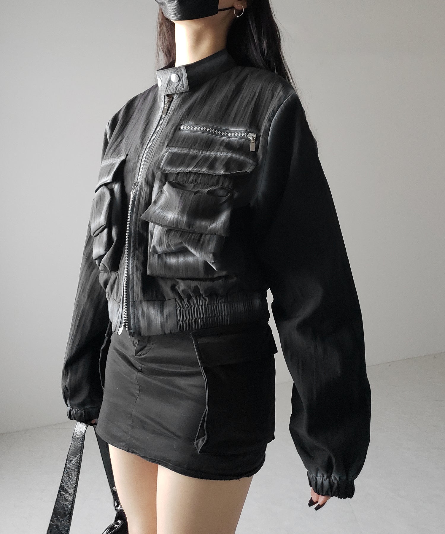 【 2color 】スプレー加工ダブルジップアウトポケットショートブルゾン / spray double zip out pocket short blouson
