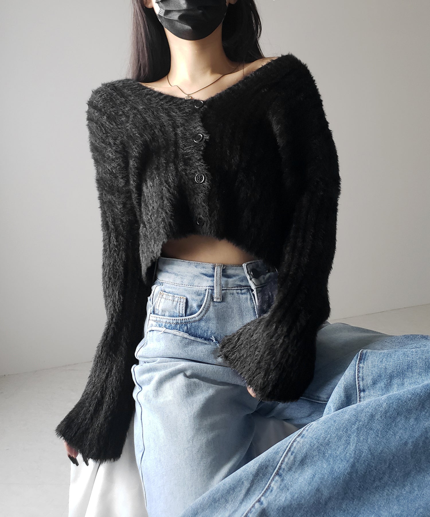【 3color 】ショートシャギーリブニットカーディガン / short shaggy lib knit cardigan