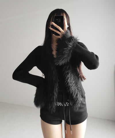 シャギーファードッキングリブニットカーディガン / shaggy fur docking rib knit cardigan