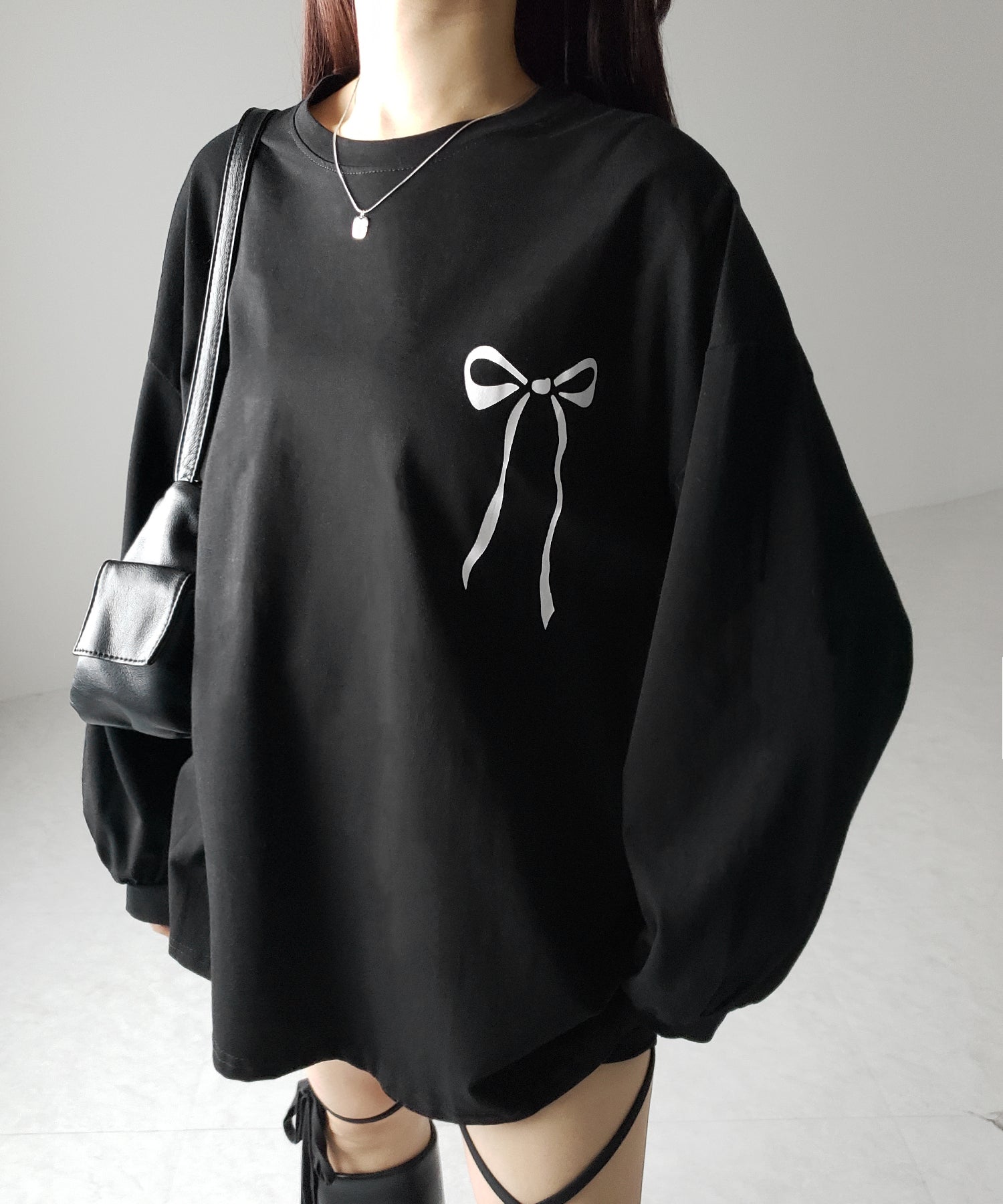 【 3color 】リボンプリントバレエコアビッグTシャツ / ribbon print ballet core big Tee