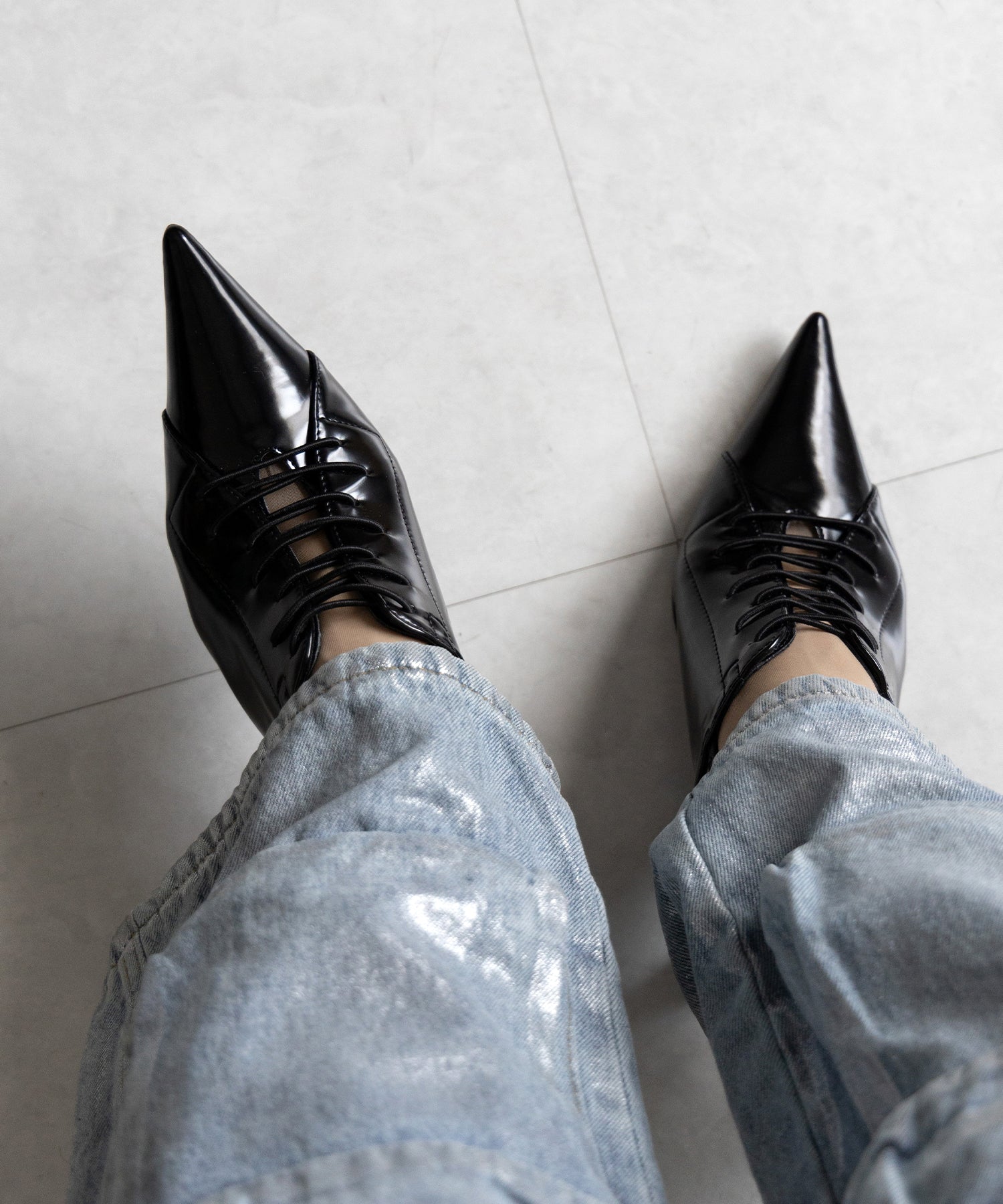 ポインテッドトゥレースアップスニーカーミュール / pointed toe lace up sneaker mules