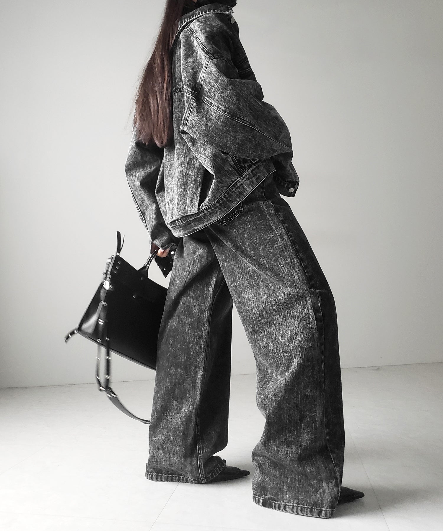 【 セットアップ着用可能 】ヴィンテージケミカルブリーチストレートワイドデニム / vintage chemical bleach straight wide denim