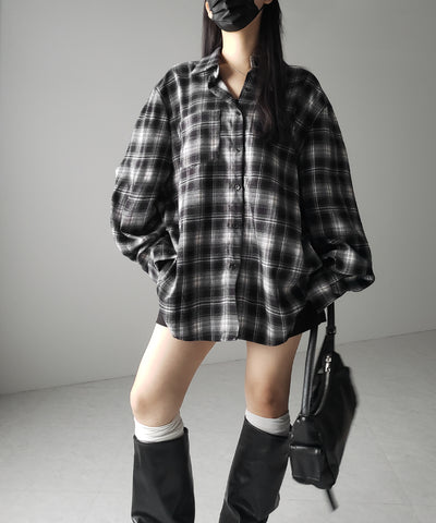 ビッグシルエットブラックチェックネルシャツ / big silhouette black check flannel shirt