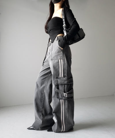 サイドラインストレートカーゴデニムパンツ / sideline straight cargo denim pants