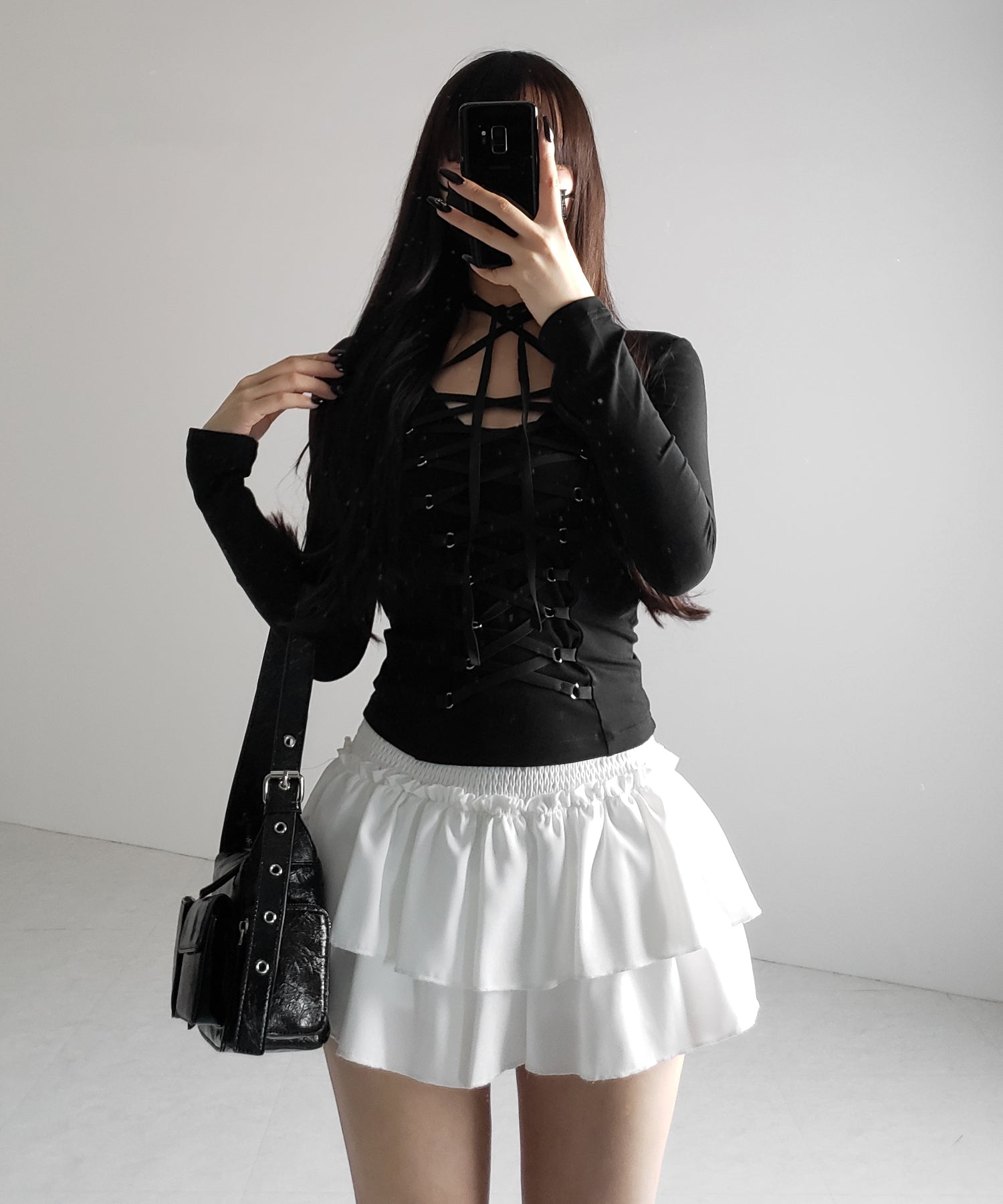 【 3WAY /2color 】レースアップコルセットリボンチョーカートップス / lace up corset ribbon choker tops