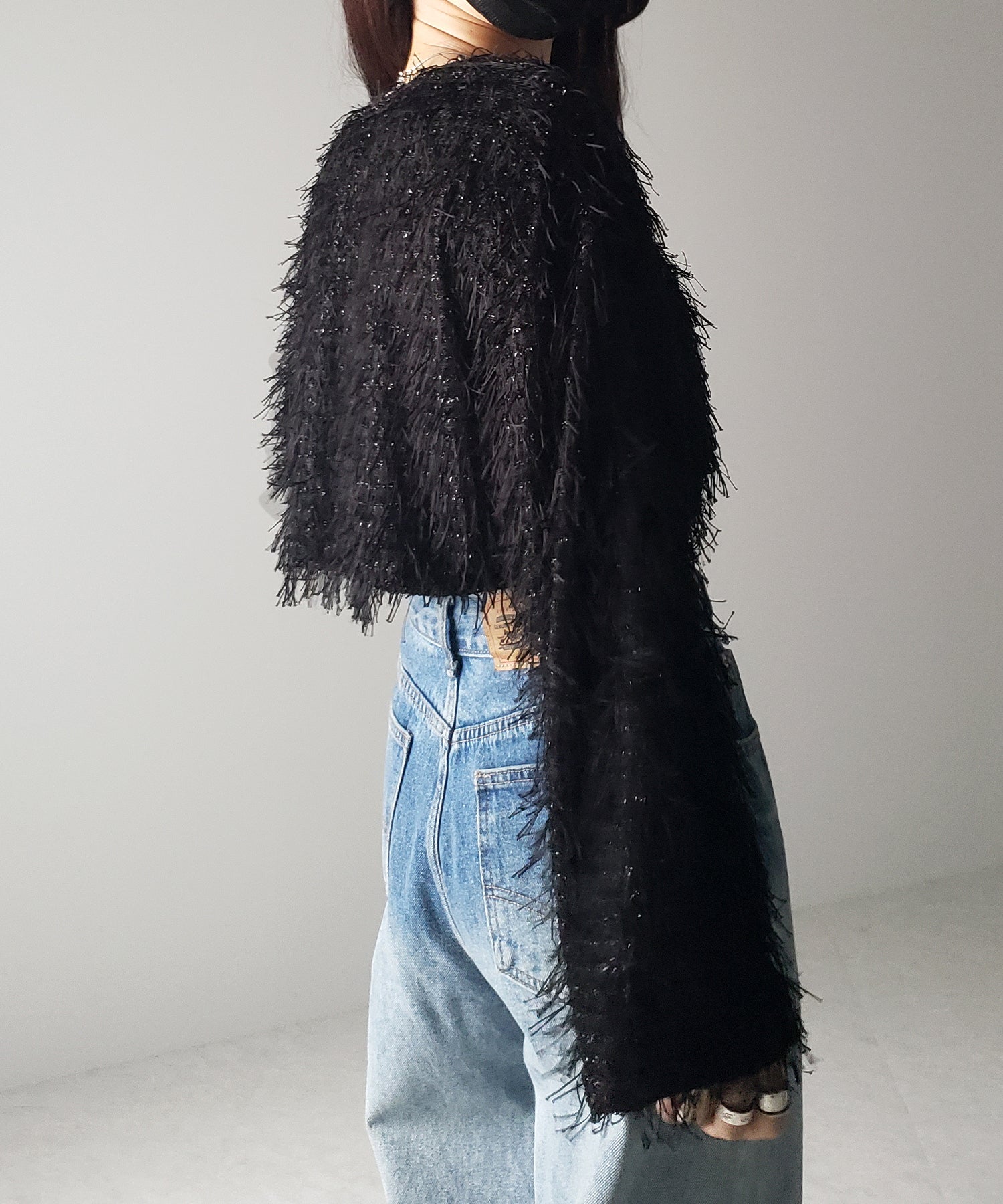 【 セットアップ可能 】シャギーフリンジショートカーディガン /shaggy fringe short cardigan