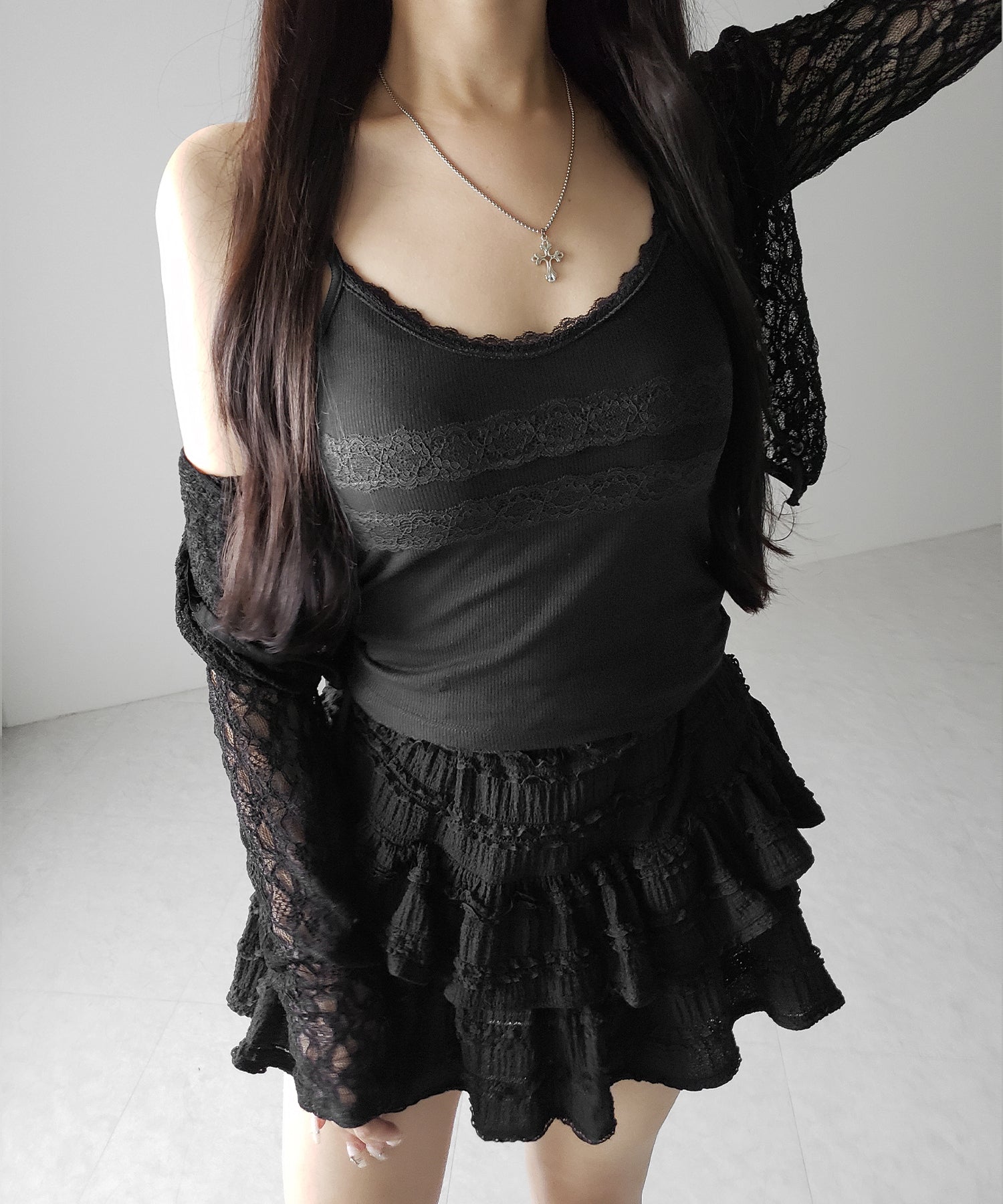 【 3color 】ダブルレース切替リブキャミソール / double lace switching ribbed camisole