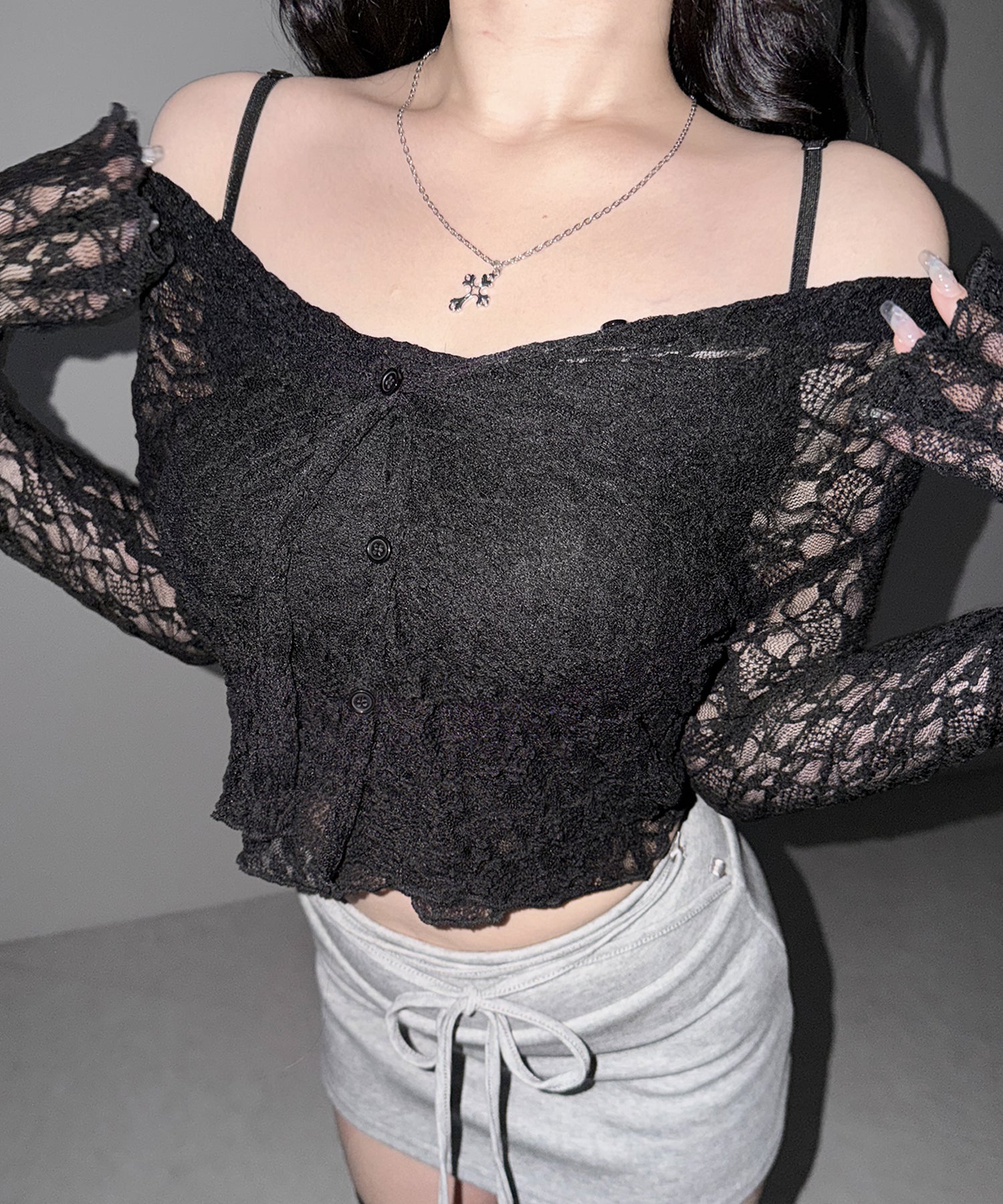 ストレッチレースメローキャミソール + カーディガンセット /stretch lace mellow camisole + cardigan set