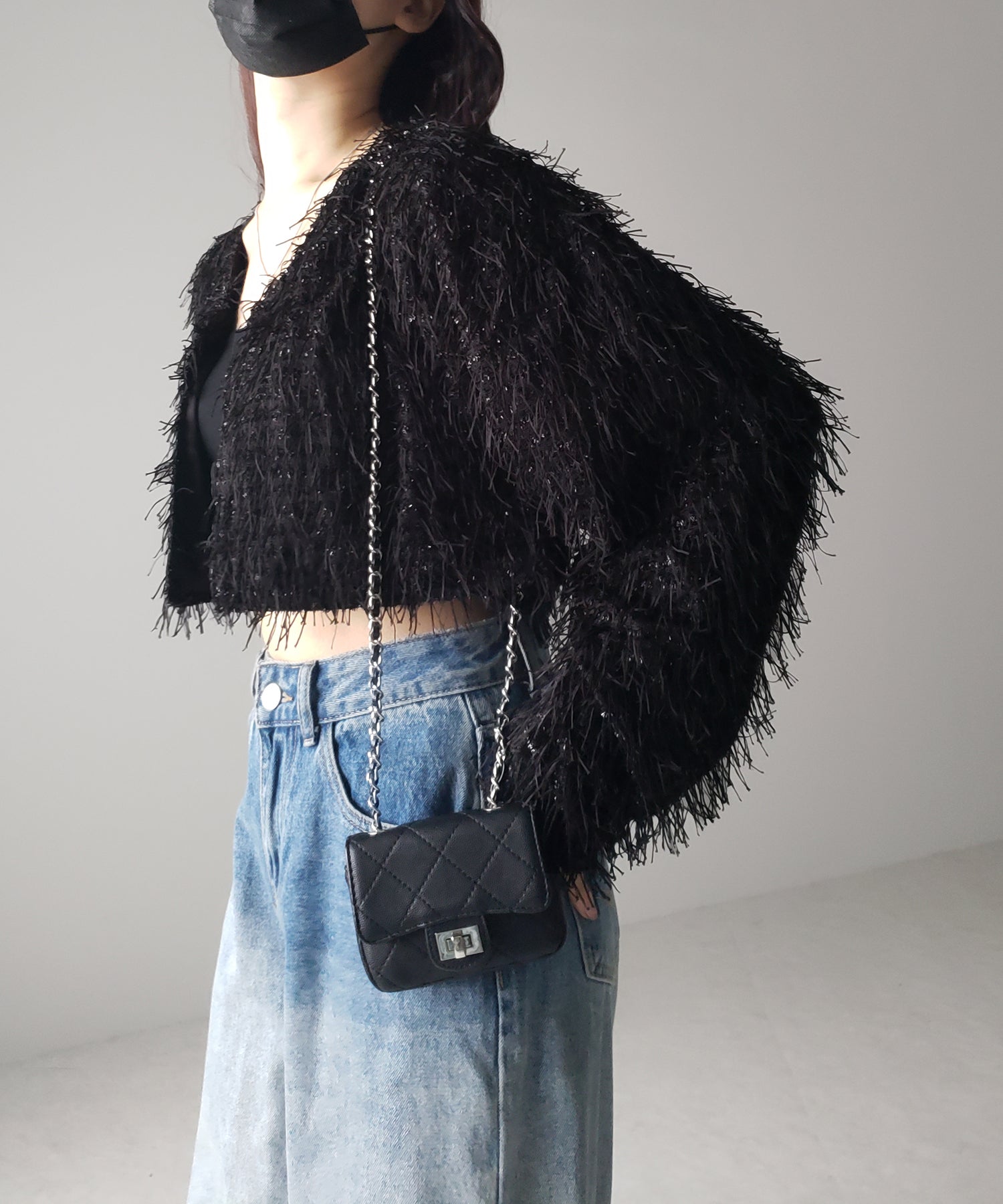 【 セットアップ可能 】シャギーフリンジショートカーディガン /shaggy fringe short cardigan