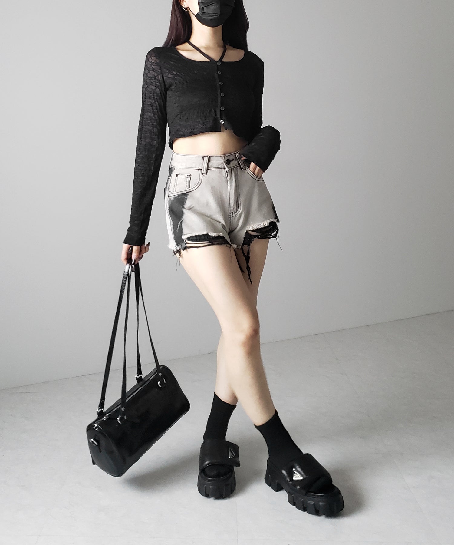 【 2WAY 】クロスストラップリボンショートレースカーディガン / cross strap ribbon short lace cardigan