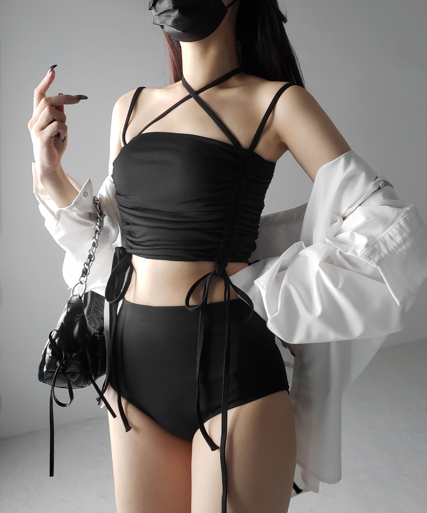 【 レディース水着/2点セット 】2WAY クロスストラップシャーリングリボンセパレートビキニ / cross strap shirring ribbon separate bikini